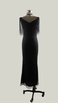 2019 Formal Vestido De Mujer De Encaje Sin Tirantes De Trompeta Larga Vestido De Fiesta De Las Mujeres De La Borla Negra Sexy De Un Solo Paso De La Boda Vestidos Oversize