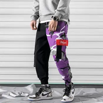 2019 la Primavera de nuevo suelta hombres de camuflaje pantalones de hip hop de la moda Japonesa de retazos de ocio streetwear macho deportivos