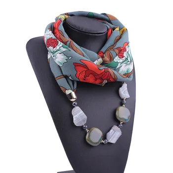 2019 mujeres de invierno de la bufanda de la declaración de la joyería de diamantes collar de la bufanda de la impresión de las mujeres de gasa bufandas foulard femme