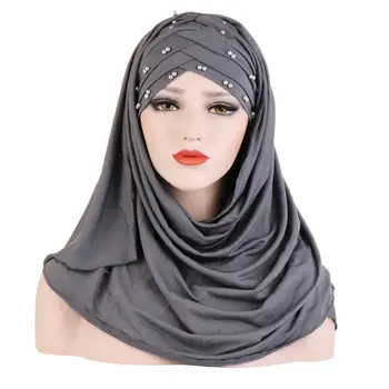 2019 musulmán bufanda del algodón del llano hijabs con cordón de chales y abrigos de mujer musulman hiyab listo para usar turbante mujeres pañuelos en la cabeza