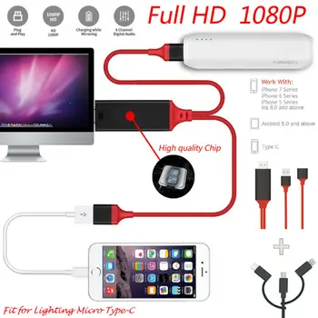 2019 más reciente de la Moda HDMI Reflejo de Cable de Teléfono a la TV HDTV 1080p Adaptador Para iPhone/iPad/Android