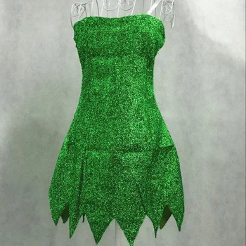 2019 Nueva Pixie de Hadas Traje de Cosplay Tinker Bell Verde adulto Vestido de Tinkerbell para fiestas de Halloween Sexy Cosplay Mini Vestidos Con Peluca