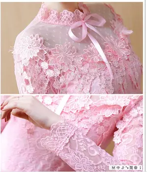 2019 Primavera Dulce Encantadora de Manga Larga Hueco de Encaje de color Rosa de Encaje de las Blusas de las Mujeres en 3d Bordado de Flores de Encaje Camisas de Señora Sexy Tops