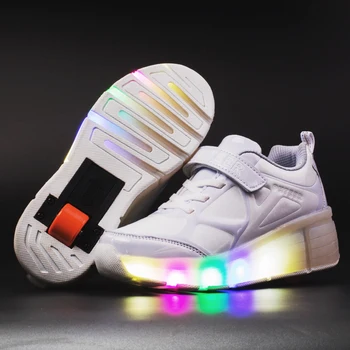 2019 Sneakers Kids Zapatillas de deporte con Ruedas de Patín Zapatos de los Niños Brillantes Zapatillas de deporte de Luz Led de Zapatos para Niñas y Niños