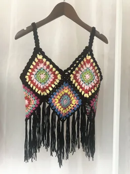 2019 verano sexy mujeres holidy crochet camis señora de la vendimia borlas camis de las mujeres ahueca crochet tanques tapas de fringe 'crop tops'