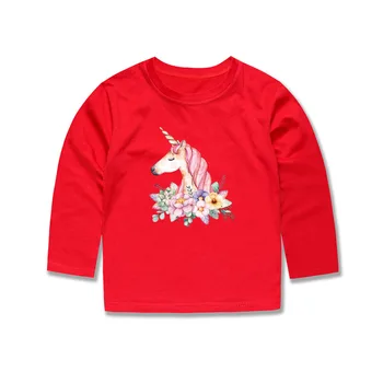 2019 Último Niñas Lleno de Algodón de Manga camisetas de los Niños Unicornio Floral camisetas Tops de Niñas Niños Camisetas para 2-14Years