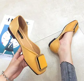 2020 de la Primavera de Europa de la Moda del Dedo del pie Cuadrado Plana Zapatos de Mujer Retro Casual Pisos de Gran Tamaño del Fondo Suave zapatos de las Señoras zapatos de muje