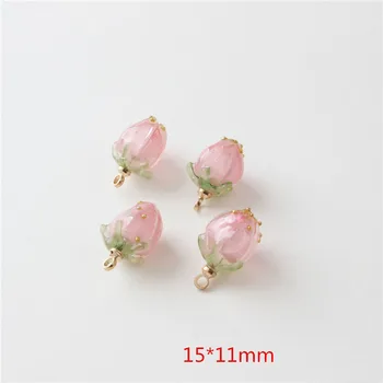 2020 estilo de Verano 12pcs/lot color Rosa fresa/flores florecer la forma de la resina encantos con percha de diy de la joyería del pendiente del accesorio