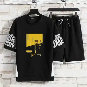 2020 Hombres T-shirt Conjunto de la Moda Hip Hop de la Calle de impresión de Camisetas+pantalones Cortos Deportivos para hombres ropa Casual de chándal de hombres