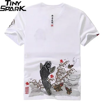2020 Japonés Streetwear Camiseta De Peces Bordados Mens Harajuku T-Shirt Dinero De Impresión De La Camiseta De Hip Hop Tops Camisetas De Algodón De Manga Corta