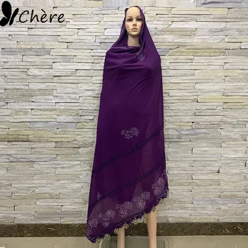2020 las mujeres Africanas de gasa hijabscarf, Sólido de color bordado bufanda chal,Bufanda Chales, Pañuelos de Mayoreo 210*110cm BE85