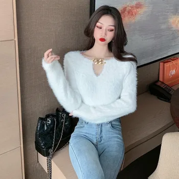 2020 Las Mujeres De La Moda Suéter De Otoño Coreano Nuevo Estilo Suave Hueco Apretado De Topes De Punto Casual 