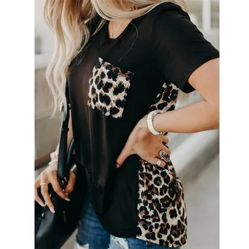 2020 las Nuevas Mujeres T camisetas de Verano de las Señoras Camiseta de la Ropa de Moda de Manga Corta de Impresión de Leopardo Tops Sueltos de Playa Traje de Más el Tamaño de camisetas