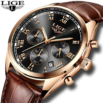 2020 LIGE Reloj de Oro de la Marca Superior de Hombre, los Relojes Cronógrafo Deportivo Reloj resistente al agua Hombre Relojes Militares Analógico de Cuarzo Reloj de los Hombres