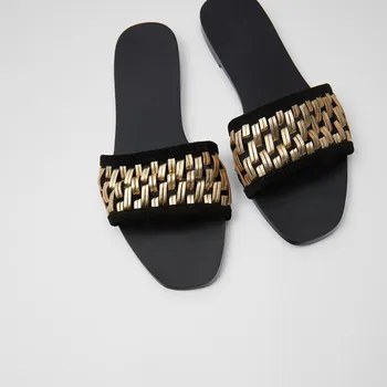 2020 los Nuevos Zapatos de Oro Tejer Sandalias Planas de Mujer BV Zapatillas para Mujeres