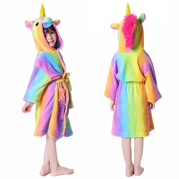 2020 Niños Unicornio Batas de baño para Niñas, Niños Unicorno Kigurumi Pijamas Niña Monos de Dormir Infantil arco iris Bata de Toalla