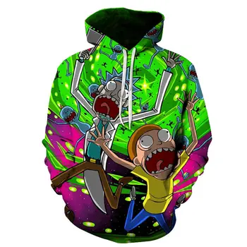2020 Nueva Tendencia Rick Morty 3d de la Impresión Digital con Capucha de manga Larga Camiseta de los Hombres de la parte Superior de Streetwear Jersey de ropa Deportiva