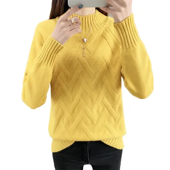 2020 Nuevas de Primavera y Otoño Suéter de Cuello alto de las Mujeres Más el tamaño de Manga Larga Suéteres Pullovers Puente de tejido de la Camisa de Mujer Tops 3XL