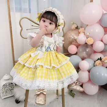 2020 Nuevo Bebé Niños Ropa De Niño De Las Niñas Vestido De Fiesta De Cumpleaños De La Princesa Vestido De Tutú De Los Niños Lolita Vestido De Traje Amarillo 2-5-6 Y