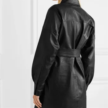 2020 otoño de la mujer nueva de la cintura de la solapa de manga larga suelta casual slim adelgazante de cuero de la PU de la chaqueta de la chaqueta cortaviento