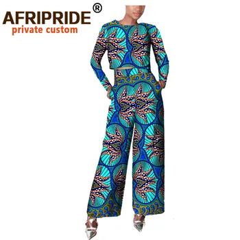 2020 Otoño de las mujeres africanas traje AFRIPRIDE privado completo personalizado de manga corta superior+ancho de pierna, tobillo-longitud del pantalón de cera de algodón A722639