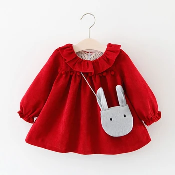 2020 Otoño de las Niñas de Bebé de Manga Larga Vestido de Conejo de dibujos animados Bolsa de la Hoja de Loto Cuello de Bebé Vestido de los Niños Ropa Para niños Y Bebés