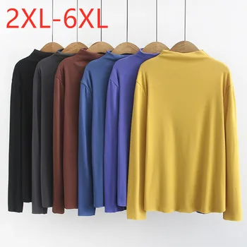 2020 otoño invierno estilo coreano más el tamaño de tops camisa básica para las mujeres suelta de manga larga amarillo azul blusa de algodón 3XL 4XL 5XL 6XL