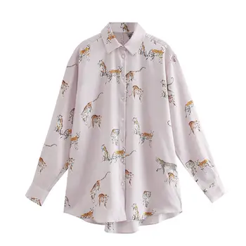 2020 Otoño Nuevo Leopardo de Impresión en blanco Floja de la Gasa de la Camisa de zaraing estilo za mujeres 2020 sheining vadiming mujeres mujeres blusa camisa