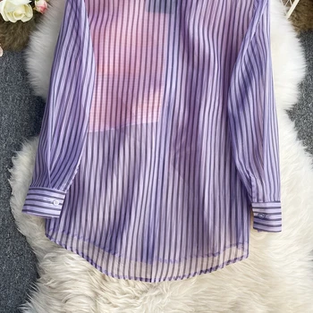 2020 Primavera Otoño Nueva Moda de la Camisa de Rayas de las Mujeres con Volantes Suelta Fina Camisa de Manga Larga Tops Blusa UK438
