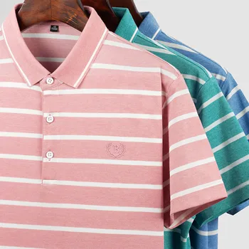 2020 verano nueva marca de ropa de la carta de la impresión en offset de la moda de rayas de la solapa de la camisa de Polo de moda casual hombres de Polo de manga corta