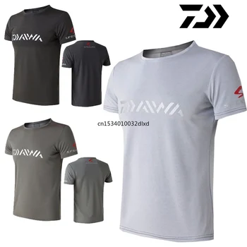 2021 Cómodo Daiwa Hombres de Pesca de la Ropa de Manga Corta de Pesca de Verano de la camiseta Transpirable de secado Rápido DAWA Pesca Ropa