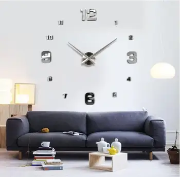 2021 diseño moderno se apresuraron relojes de Cuarzo relojes de moda de la etiqueta engomada del espejo de bricolaje vivir decoración de la habitación de la nueva llegada de 3d real gran reloj de pared