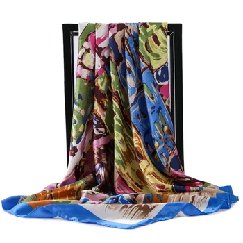 2021 Nueva Bufanda de Seda de Girasol Impresión Diseñador de las Señoras Chal de Lujo Cabeza Foulard Soie Plaza de las Bufandas de seda Accesorios para Damas de 90X90
