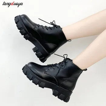 2021 otoño nueva versión coreana de la naturaleza de espesor con suela de locomotora botas ins fotografía de la calle Martin botas de tubo corto de zapatos de mujer