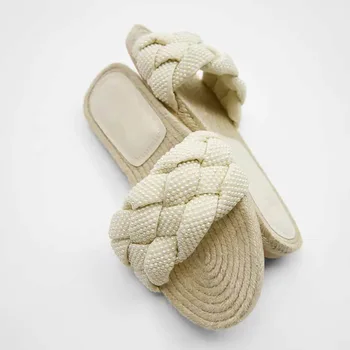 2021 Verano Nuevas Zapatillas de Damas de la Moda Plana Perla Cómodo y Casual Zapatos de las Señoras de Sólidos Dedo del pie Abierto de interior Zapatillas de Damas