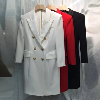 2021New de Alta Calidad Diseño Clásico de las Mujeres Negro Blanco Rojo de la Aptitud de la Vaina Vestido de Doble Botonadura Botones Flaco Blazer Mini Vestido