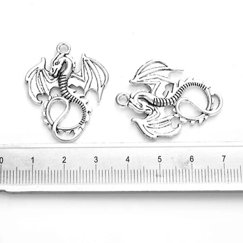 20pcs Dragón Encantos de la Joyería Colgantes de Ajuste de la Pulsera del Collar DIY Artesanía de antigüedades de plata de color
