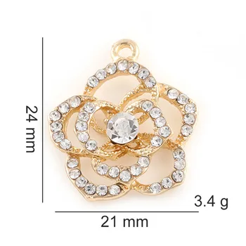20pcs/lote de la Moda de Oro de diamantes de imitación de Rosa Flotando Flor Cuelga los Encantos Colgante de Ajuste para el collar de Envío Libre