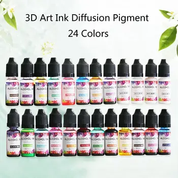 24 Colores 10ML de Arte de la Tinta de Alcohol de Resina, Pigmento Kit de Resina Líquida Colorante de la Tinta del Tinte de Difusión de los rayos UV de la Resina Epoxi para la Fabricación de Joyas