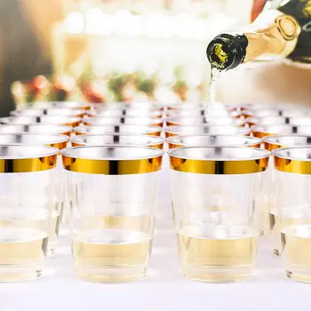25pcs/lot copa de Oro estampado en caliente de la fiesta de la boda, un vaso de plástico desechable de oro, un vaso de plástico para cumpleaños, fiesta de graduación vajilla decoración