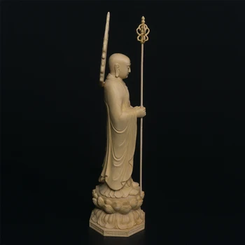 28cm Ksitigarbha Ciprés de la Escultura de Madera Sala de estar Decoración Feng Shui de Madera de Buda Estatua del Bodhisattva Ksitigarbha Decoración para el Hogar