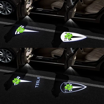 2pc Coche LED 3D Logotipo de la Sombra de la Luz de la Bienvenida a la Luz Nano Decorativa de la Lámpara de Señal De Tesla Modelo 3 Modelo X Modelo S Modelo Y Accesorios