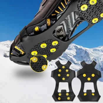 2pcs 10 Tacos antideslizantes de Hielo de la Pinza de Pico para los Zapatos de Invierno Escalada Anti-Deslizamiento de la Nieve Crampones Listones de la Cadena de Garras Apretones de Botas de Cubierta