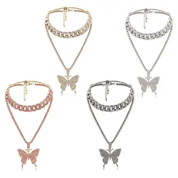 2Pcs Chispas Totalmente de Cristal Pave de la Mariposa Colgante de Collar Cúbicos Circón 3D de la Mariposa Colgante de Collar de la Joyería de la Moda