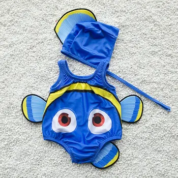 2PCS de los Niños de las Niñas de Bebé Traje de baño en 3D peces de colores de los trajes de baño trajes de baño Traje de baño Sombrero