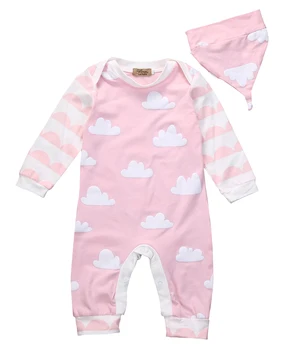 2Pcs/Set Nuevo De 2016 Otoño/Invierno de ropa para bebés ropa de manga larga bebé Recién nacido Ropa Niño Niña blanca nube de Algodón Mono