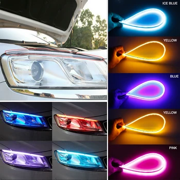 2x Ultrafinas de Coches de Luces LED de marcha Diurna Auto que Fluye la Señal de Giro a la Guía de la Tira de Montaje de la Linterna del Coche de Estilo Accesorios