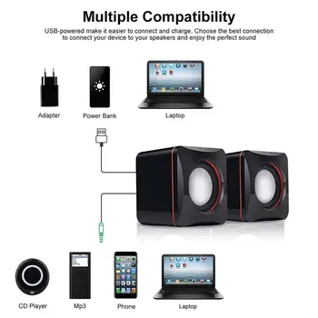 3.5 mm Jack de Audio Portátil Computadora de Escritorio de Altavoces USB Para PC/Teléfonos/MP3/MP4 Portátil Mini Estéreo Compactos Pequeña Plaza 2019
