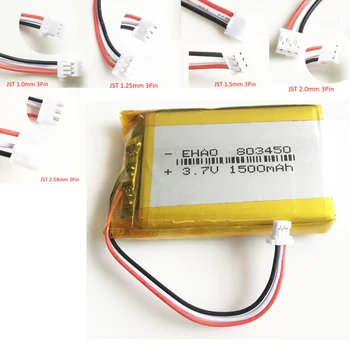 3.7 V 1500mAh batería de Polímero de Litio Lipo Batería Recargable JST 1.0/1.25/1.5/2.0/2.5 mm 3 patillas del conector Para el teléfono móvil de DVD 803450