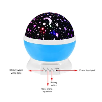 3 colores LED de Rotación de la Noche la Luz del Proyector de Cielo Estrellado Estrellas Maestro de niños de los Niños del Sueño Romántico USB Lámpara del Proyector de Regalos del Niño